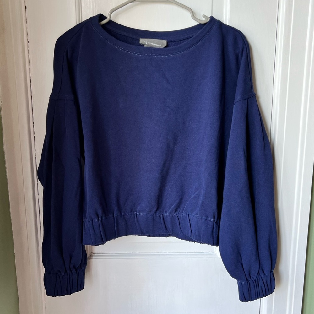 Anthropologie Deep Blue Cropped Lightweight Sweatshirt Size XS